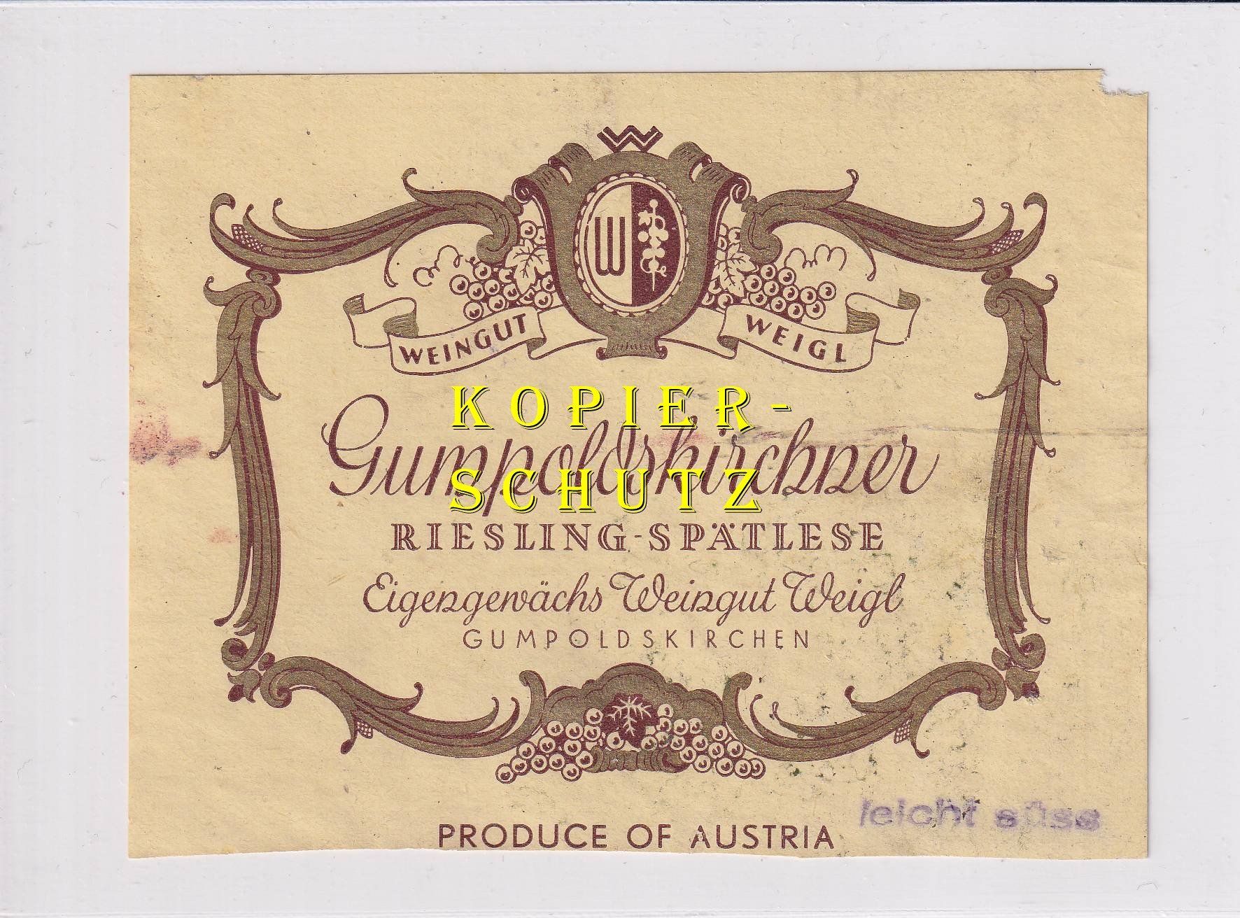 Papier: Etikette - Gumpoldskirchner Riesling-Spätlese /bd – D'occasion à Hombrechtikon par Rudolf07