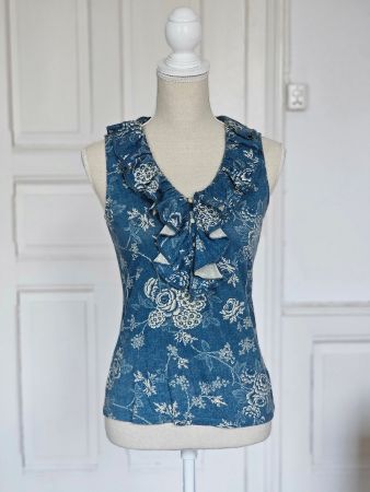 Top Rüschen Ralp Lauren Blau Beige Gr. S