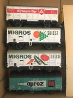 4x Liliput SBB/FS Kühlwagen Migros Hürlimann Bier