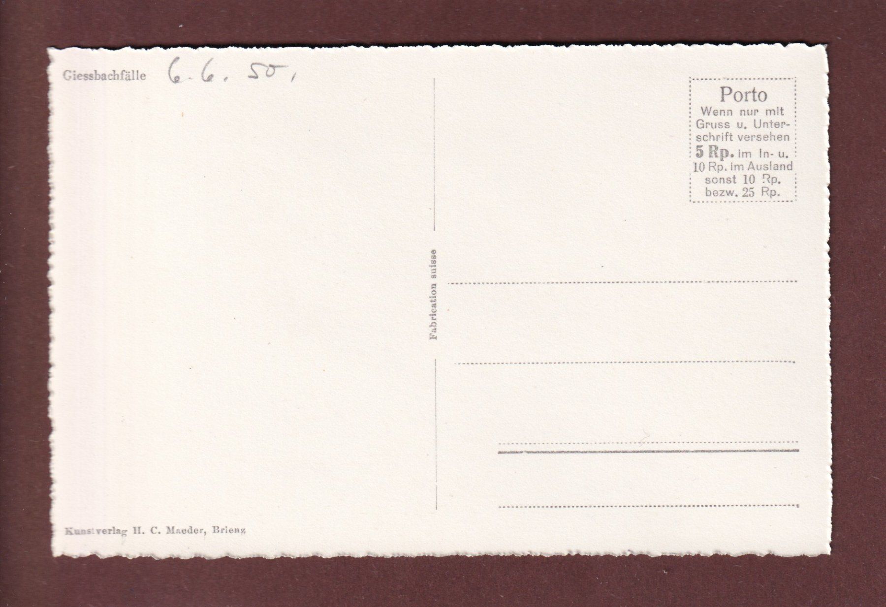 Cartoline postali: GIESSBACHFÄLLE - Terrasse – Usato da Pully venduto da nicecards 1