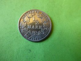Dt. Reich 1917 A, 1/2 Silbermark    wie neu
