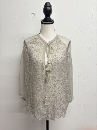 Charlie Joe Boho Bluse Pailletten Gr. S grau Seide langarm