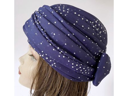 Turban dunkelblau mit weissen Punkten 53/54 VINTAGE 60s Hut