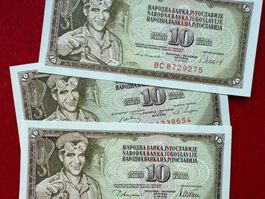 Belgrad 1968/78/81 - Jugoslawien - 3 x 10 Dinara UNC