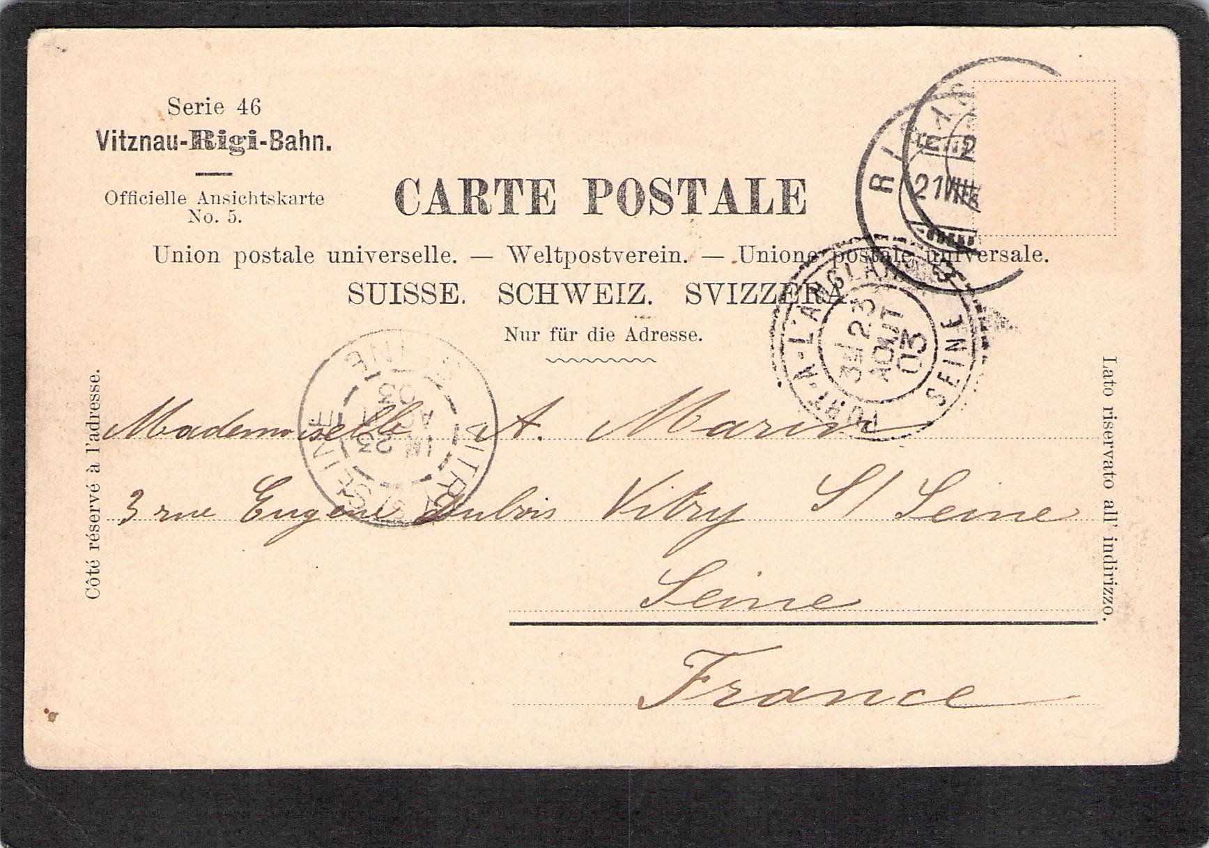 Cartoline postali: ^Litho Rigi , Schnurtobelbrücke , 1903 – Usato da Reichenburg venduto da Pipo-67 1