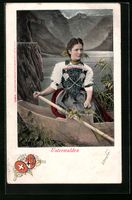 Litho Frau in Tracht aus Unterwalden in 