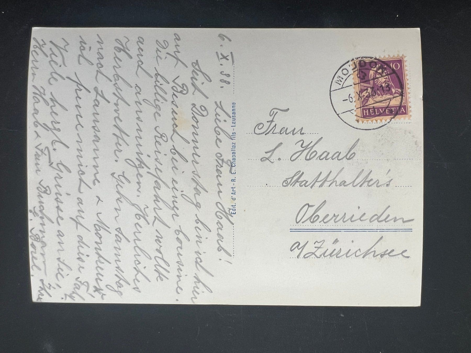 Cartoline postali: Moudon  1933 Ansichtskarte (V269) – Usato da Hinwil venduto da Sidi4 1