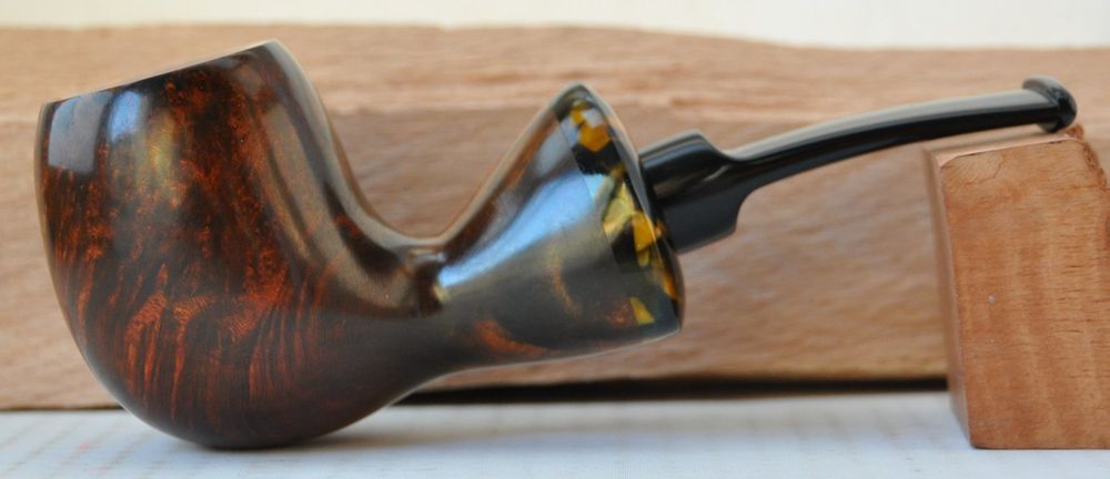 MUXIANG Tabakpfeife Aus Ebenholz – Handgefertigt Mit Elfenbein-Dekorring | 9 Mm Filter, Gebogener Acrylschaft