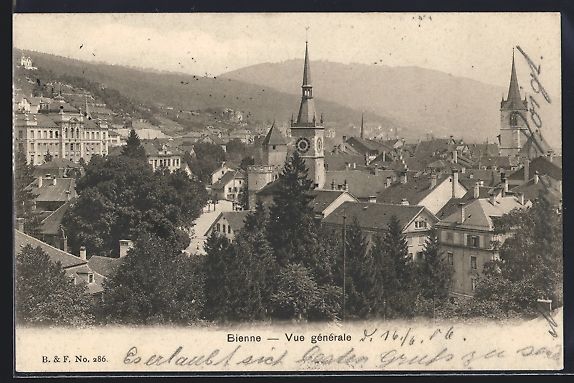 Ansichtskarten: AK Bienne, Vue générale, 1906 – Gebraucht aus Berlin von bartko-reher