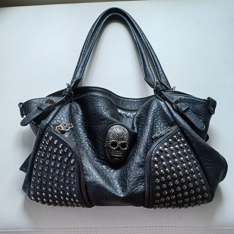 Damen Make-up Tasche Mit Western-Kuh-Totenkopf Design – Schwarz, 25x19 Cm, Mit Reißverschluss