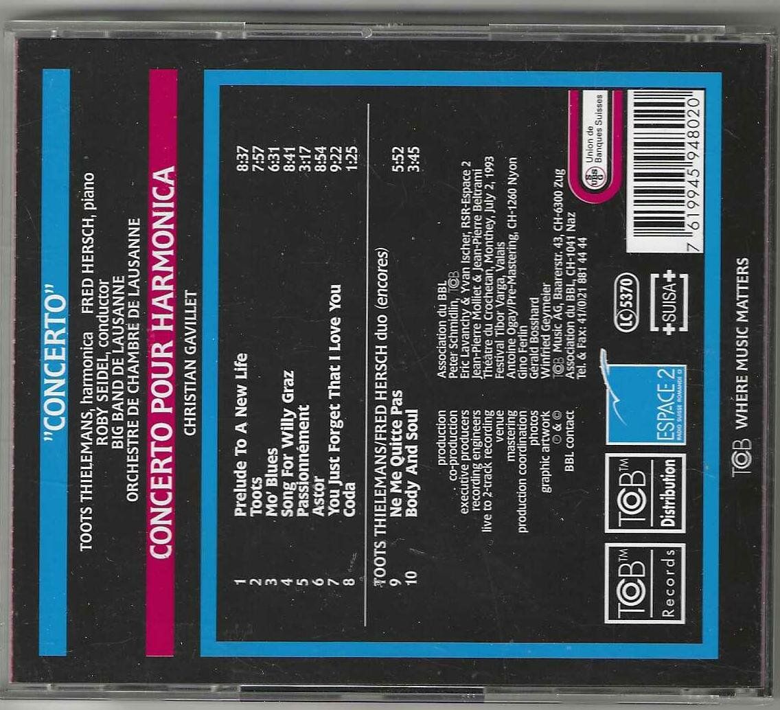 CD: Toots Thielemans/Fred Hersch - Concerto Pour Harmonica – Usato da Genève venduto da CDLPBookS 1