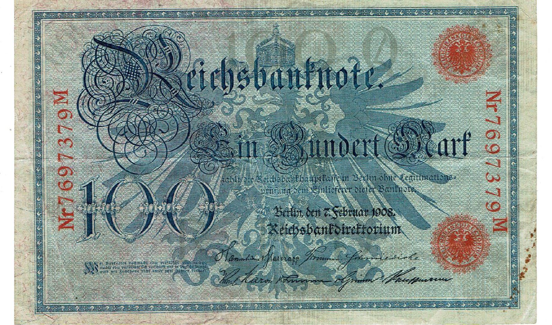 Billets de banque: Berlin 100 Mark 07.09.1908 SS – D'occasion à Steffisburg par ber_8htf