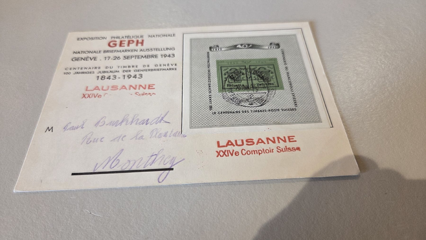 Alle Briefmarken: 1943 Genferblock auf Karte – Gebraucht aus Arni AG von Moth68