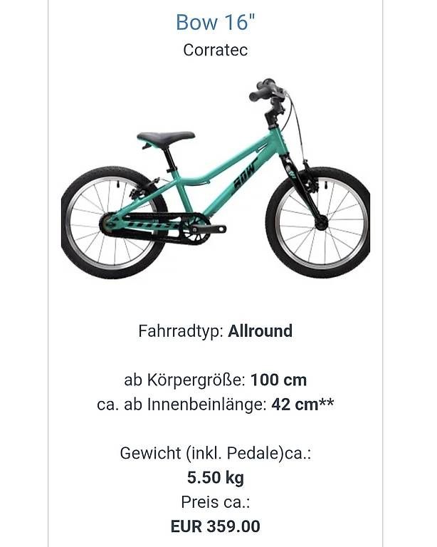 Biciclette: Kindervelo Bow 16 Zoll  – Usato da Steinhausen venduto da mel_s6nb