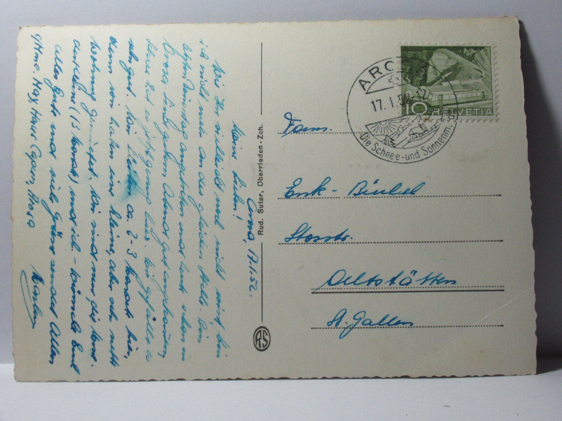 Cartoline postali: Arosa , Hotel , Langläufer , 1952 – Usato da Grenchen venduto da Bluemchen1900 1