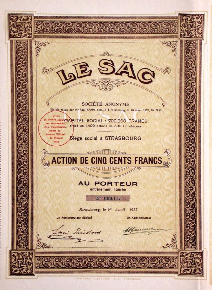 Documenti: Le Sac SA, Strasbourg - 1925 – Usato da Solothurn venduto da Sgasche
