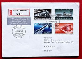 100 JAHRE SCHW. EISENBAHNEN SATZ 277 - 280 FDC BELGIEN 1947