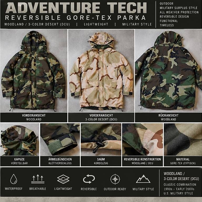 US Army Uniformi: Adventure Tech Reversible Gore-Tex Parka – Usato da Rothenfluh venduto da BushOps