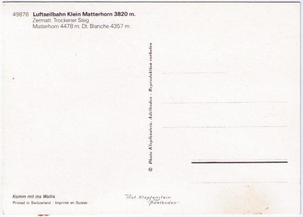 Cartoline postali: Zermatt - Luftseilbahn Kleines Matterhorn – Usato da Binningen venduto da Mountainrider 1