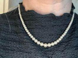 Wunderschöne Vintage Perlenkette 1950 Silber Schliesse 45cm
