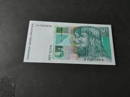 Kroatien 1993, 5 Kuna  ungefaltet