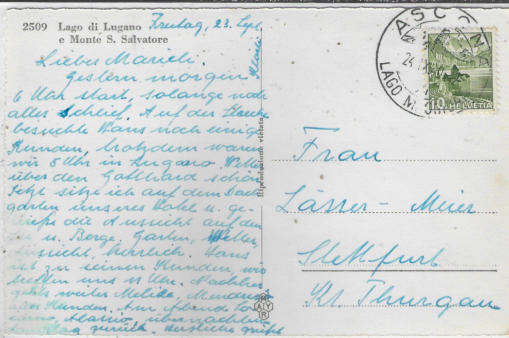Cartoline postali: Lago di Lugano e Monte S. Salvatore - Dampfer – Usato da Ettingen venduto da Kartenplanet 1