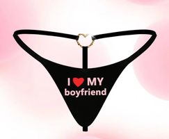 Schwarzer String Tanga, "I love my boyfriend", Gr. M