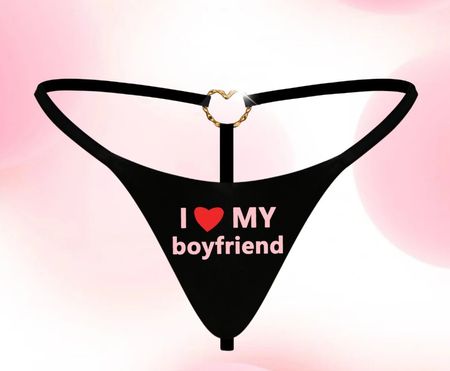 Schwarzer String Tanga, "I love my boyfriend", Gr. M