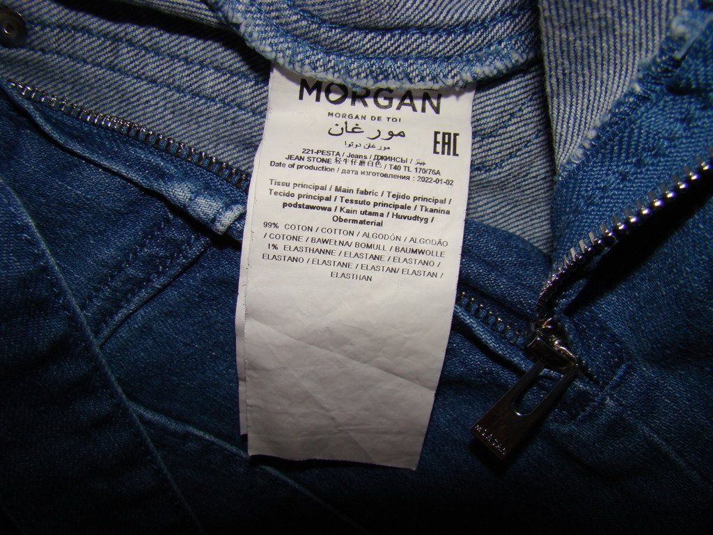 Morgan Jeans: Morgan, Jeans taille haute ceinturé – Nuovo e nell'imballaggio originale da Lussery-Villars venduto da pousinete02 3