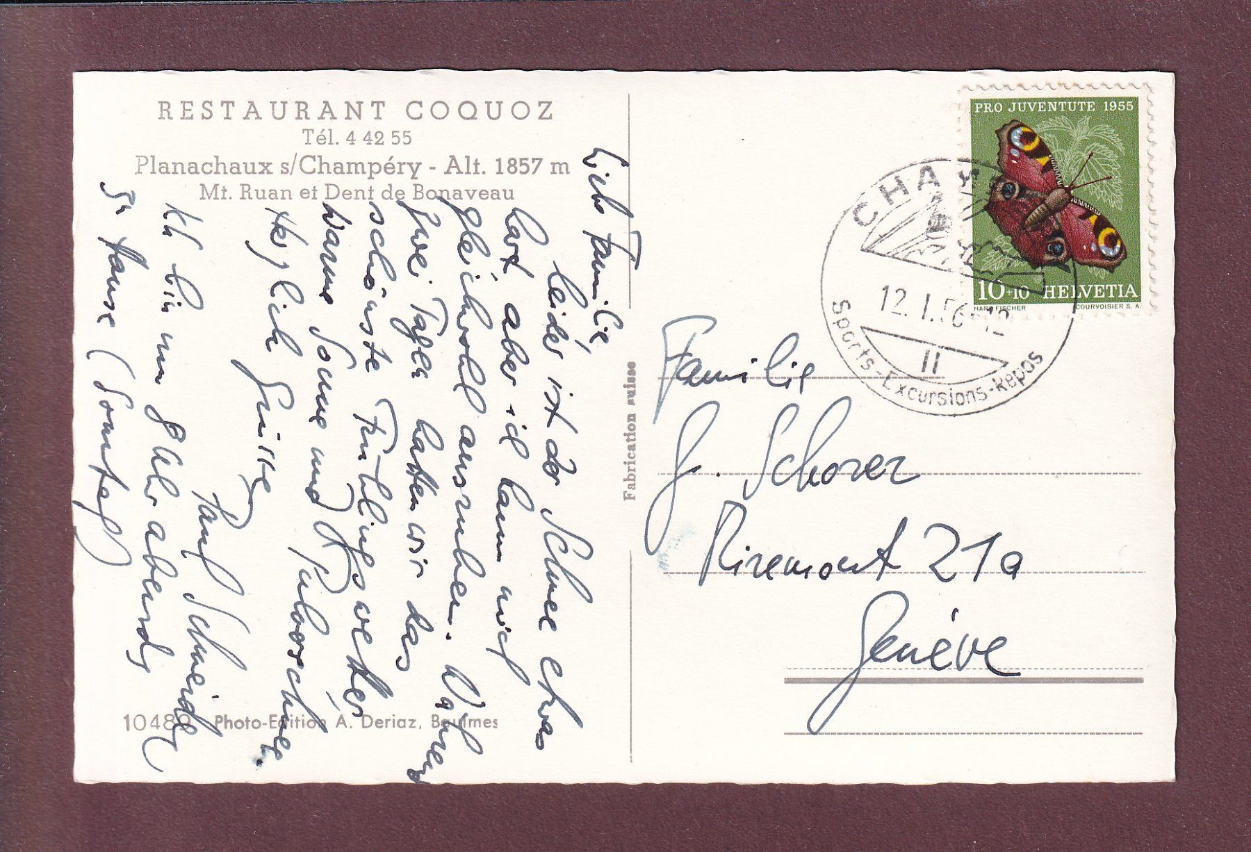 Cartoline postali: PLANACHAUX - Restaurant Coquoz - 1956 – Usato da Pully venduto da nicecards 1