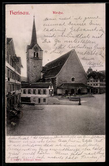 Ansichtskarten: Relief-AK Herisau, An der Kirche – Gebraucht aus Berlin von bartko-reher