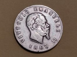 Italien 2 Lire "Vittorio Emanuele II" 1863 T BN Silber