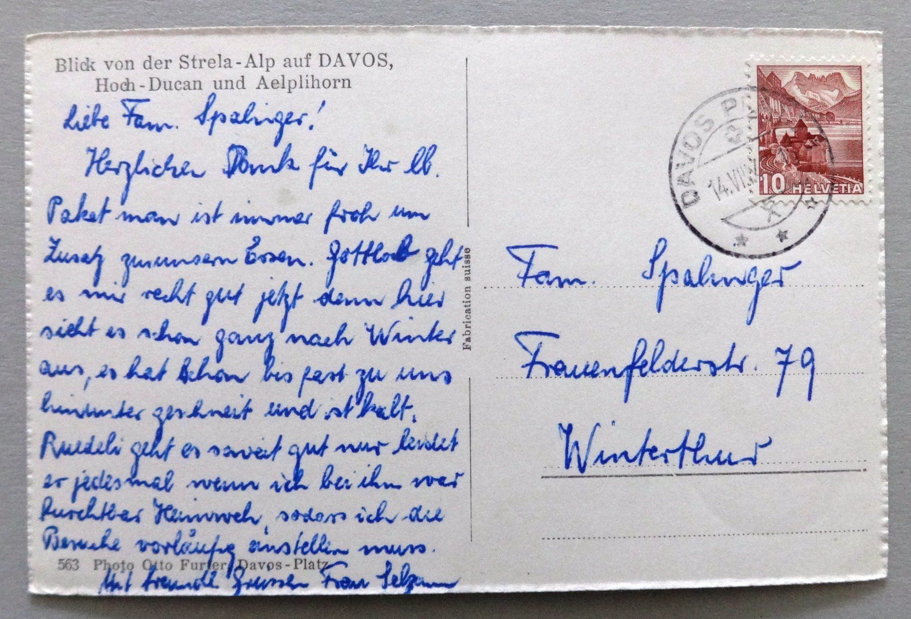 Cartoline postali: Blick der  Strela-Alp auf Davos – Usato da Fétigny venduto da Billy2miny 1