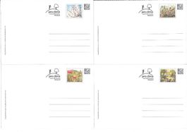 4 Postkarten Blumenmotive, Frankatur Fr. 1.-, ungebraucht