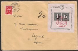 1943 : Block W14 auf Brief mit Strafporto