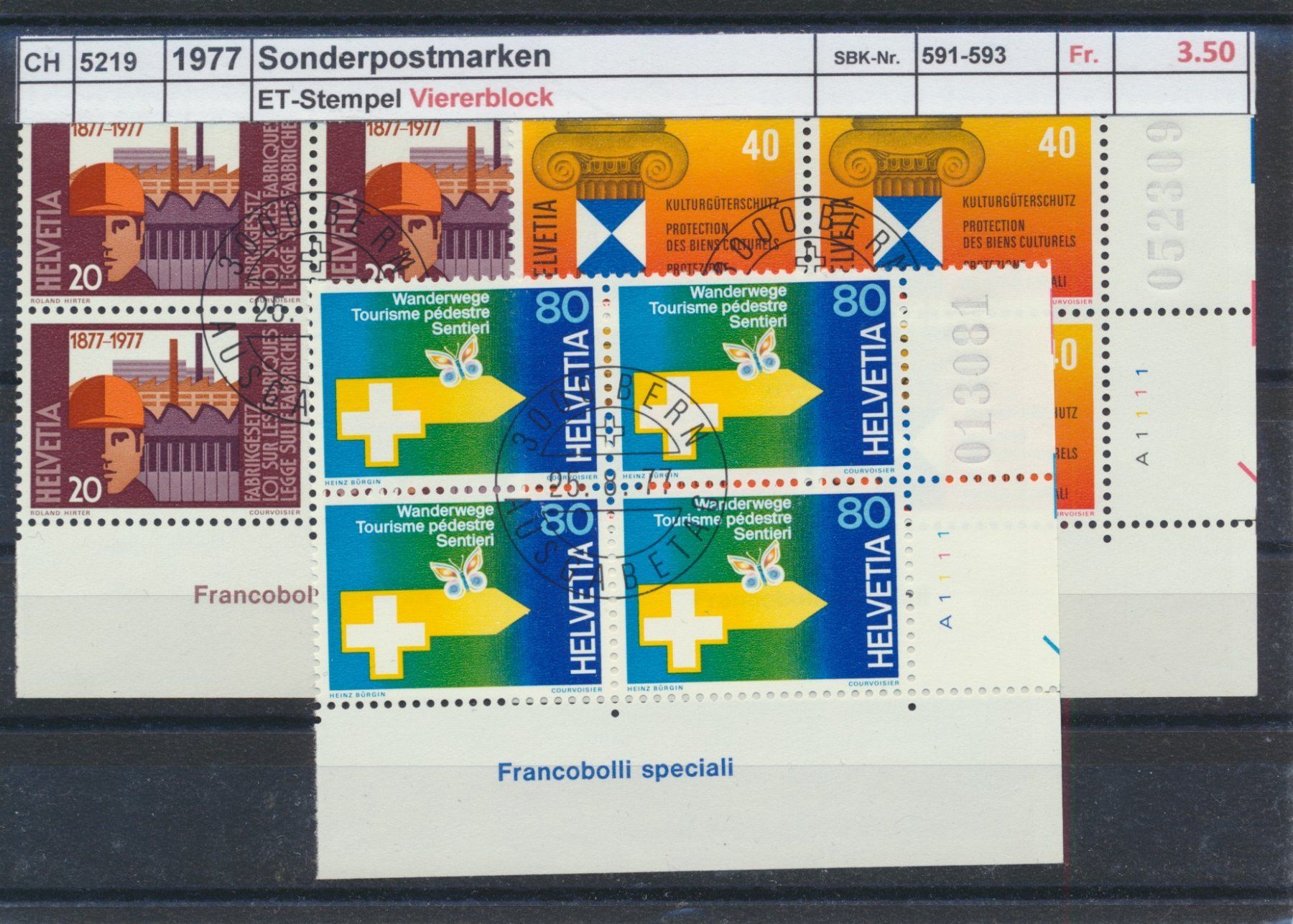 Alle Briefmarken: 1977 "Sonderpostmarken II", Viererblock, ET - Stempel – Gebraucht aus Winterthur von Zupogeru