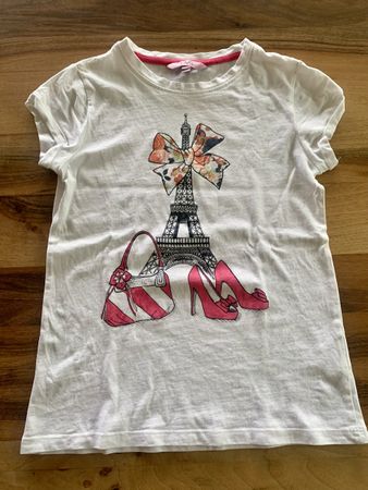 T-Shirt Top Grösse 140 Eifelturm Paris OVS Mädchen weiss