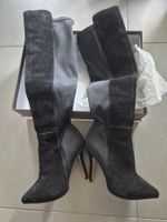 Schwarze Overknee Stiefel, Wildleder Optik, Gr. 38, Top!