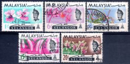 MALAYSIA SELANGOR 1965 ORCHIDEEN 5 MARKEN GESTEMPELT - I114