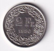 Schweiz 2 Franken 1980 vorz-unz