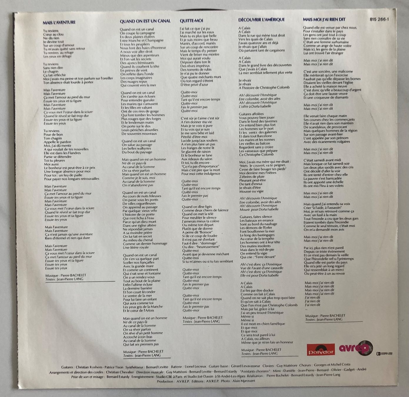Vinyles: PIERRE BACHELET - PIERRE BACHELET – D'occasion à Poliez-Pittet par Newtown-Records 2