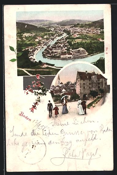 Cartoline postali: Baden, Gesamtansicht, Teilansicht mit Sp – Usato da Berlin venduto da bartko-reher