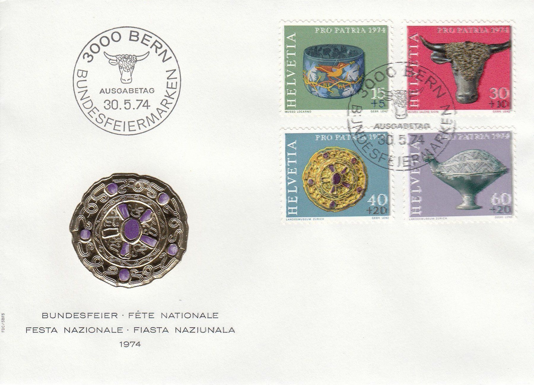 Tutti i francobolli: 1974 Pro Patria FDC Bundesfeier – Usato da Spreitenbach venduto da Mustang_1105