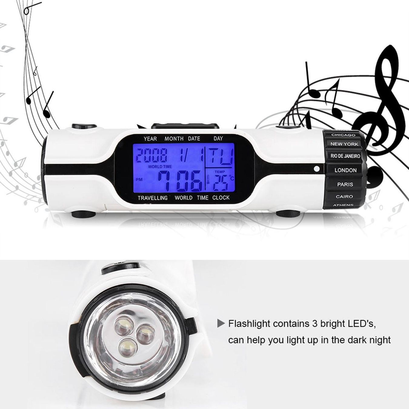 Sveglie: Flashlight LED Digital World Time Travel Alarm Clock Thermo – Nuovo e nell'imballaggio originale da Genève venduto da Murmurs 5