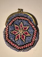 Porte-monnaie vintage perles bleues et roses