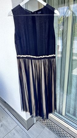 D&G Dolce&Gabbana Seide Kleid Gr. 46 Schwarz Beige Top!