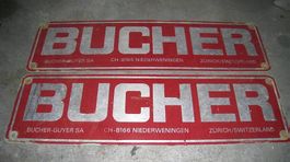 2x Original Bucher-Guyer SA Niederweningen Schilder  Bucher