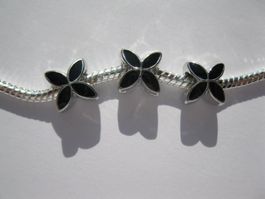 2 Grosslochperlen, Beads, Metallperlen Blüte, schwarz
