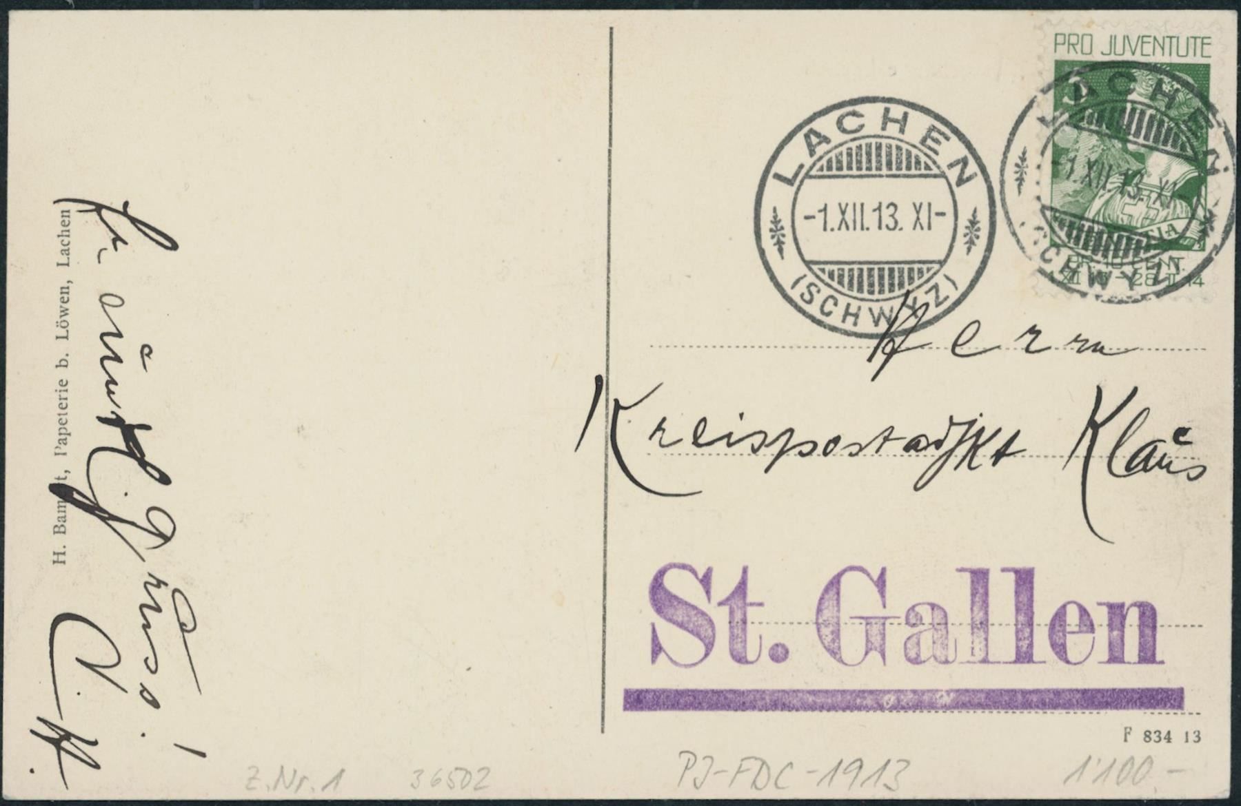 Tutti i francobolli: 1913 - Pro Juventute - FDC ET – Usato da Schindellegi venduto da leecollect