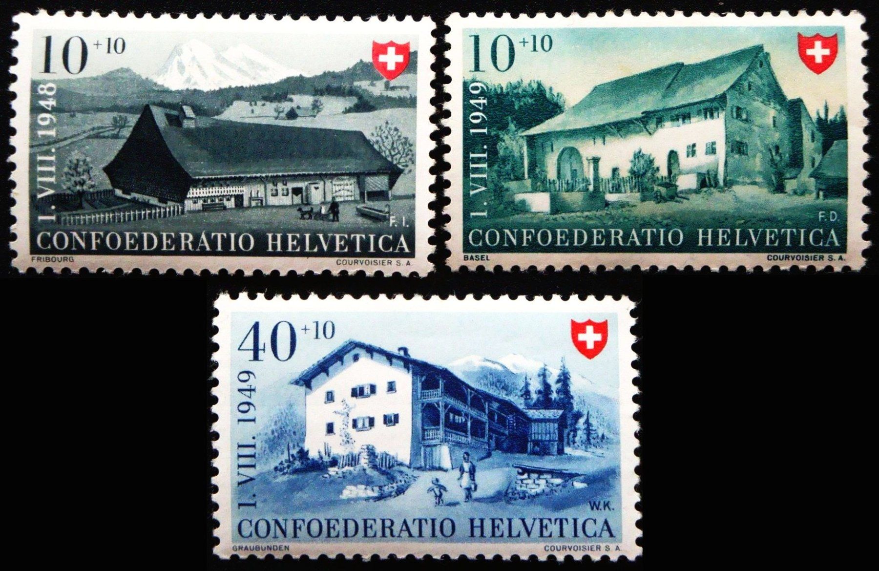 Tutti i francobolli: 1948/499 : Alte Häuser postfrisch  # 39,43.45   Kat Fr. 12.- – Nuovo e nell'imballaggio originale da Thun venduto da ck387